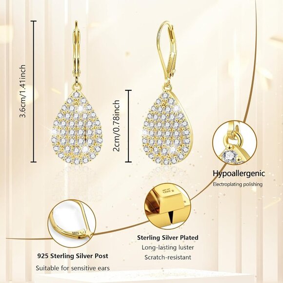 14K Gold Plated Heart Waterdrop Trendy Hypoallergenic Earring for Women - Picture 3 of 8